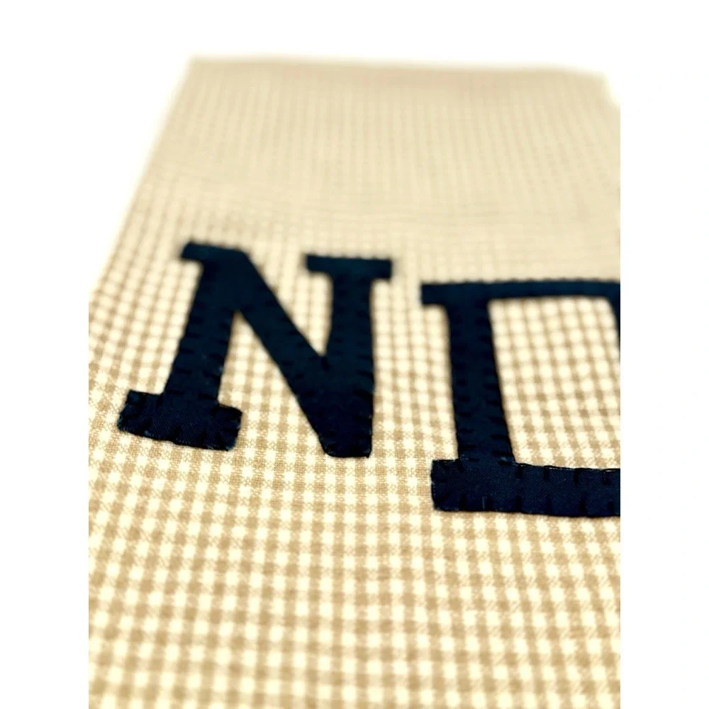Vtg ND Notre Dame Hand Towel Hand Stiched Gold Gingham Blue Lettering 25.5